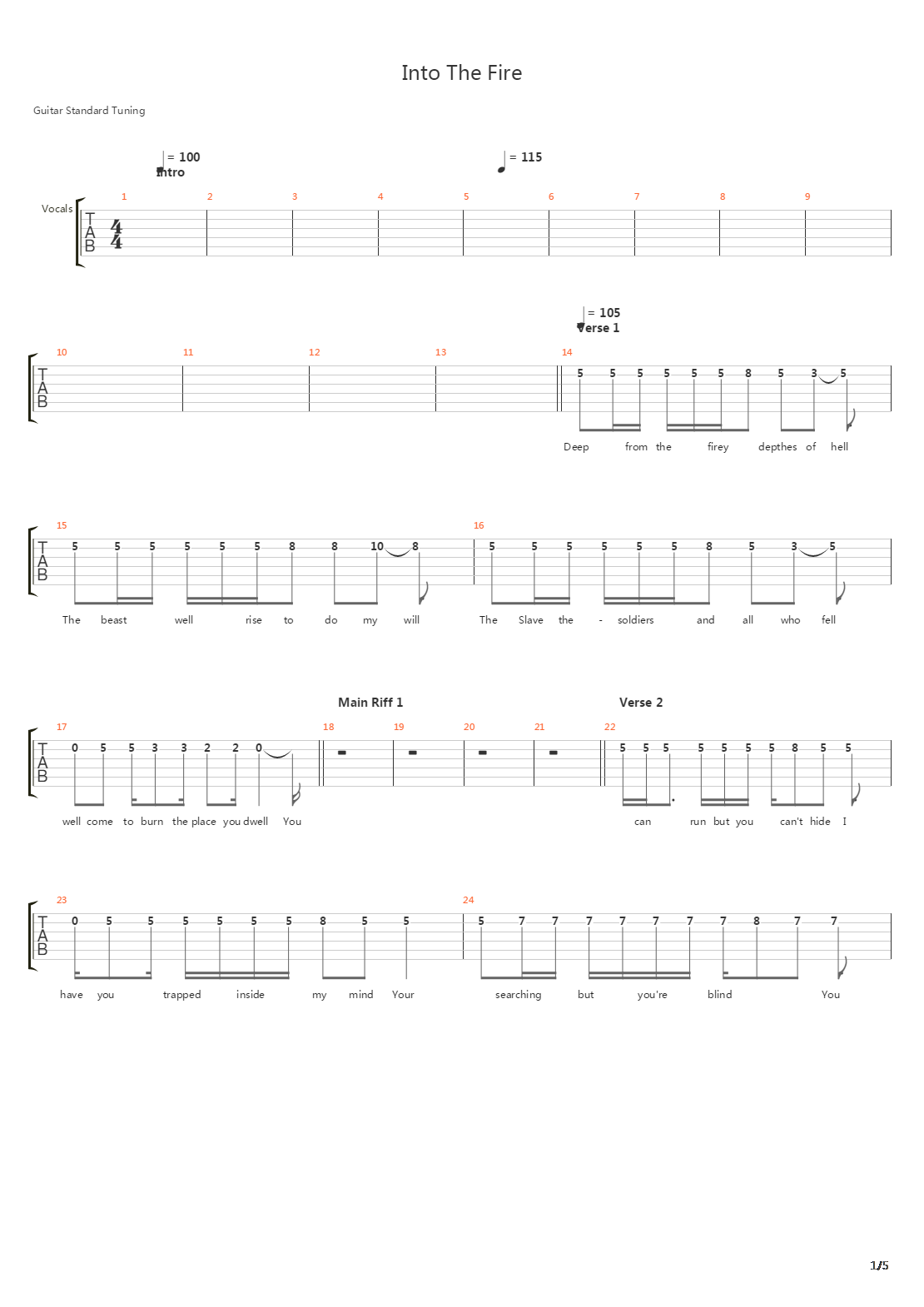Into The Fire吉他谱