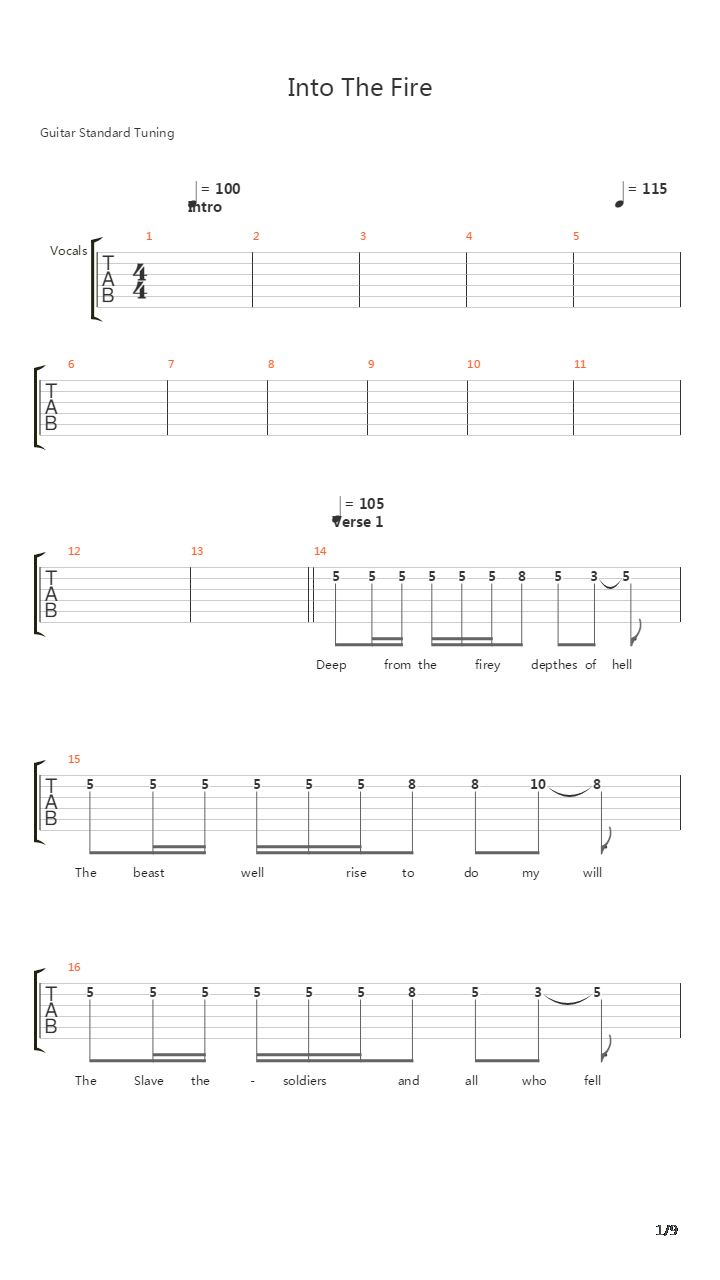 Into The Fire吉他谱