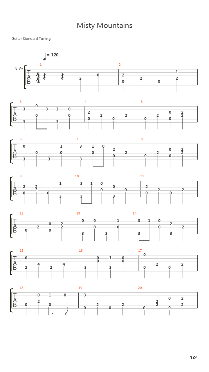 Misty Mountains Cold吉他谱