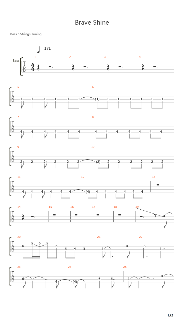 Brave Shine吉他谱