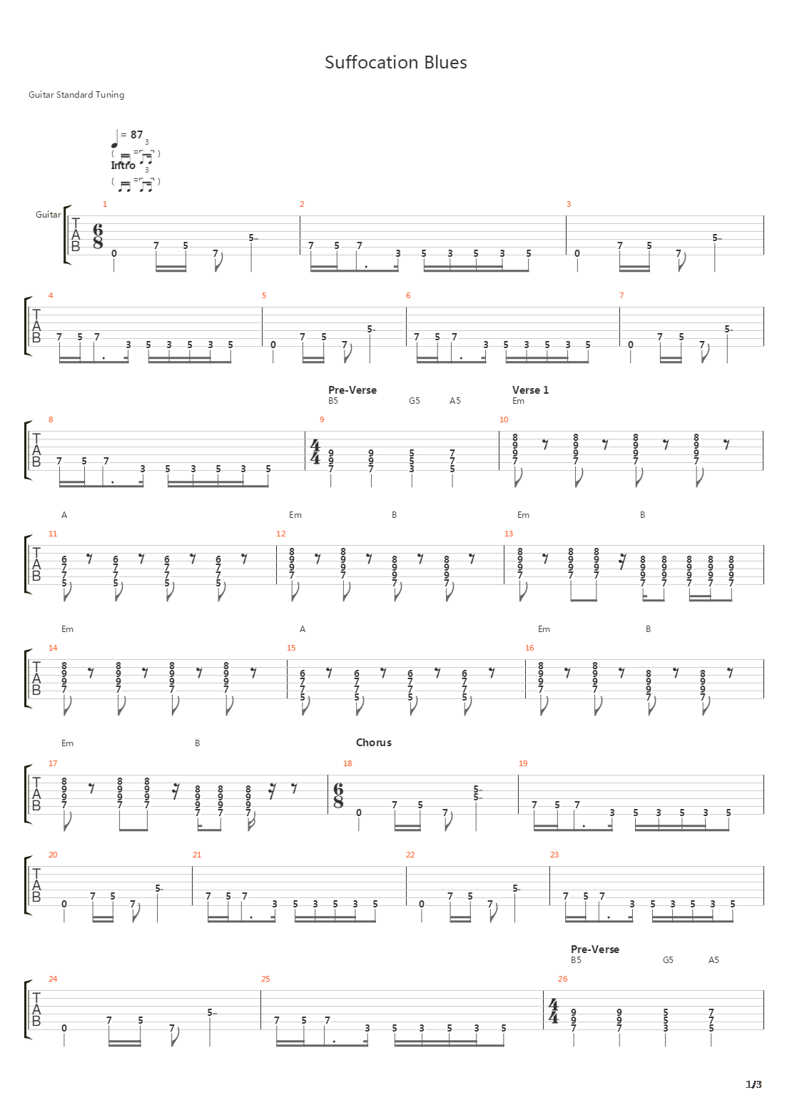 Suffocation Blues吉他谱