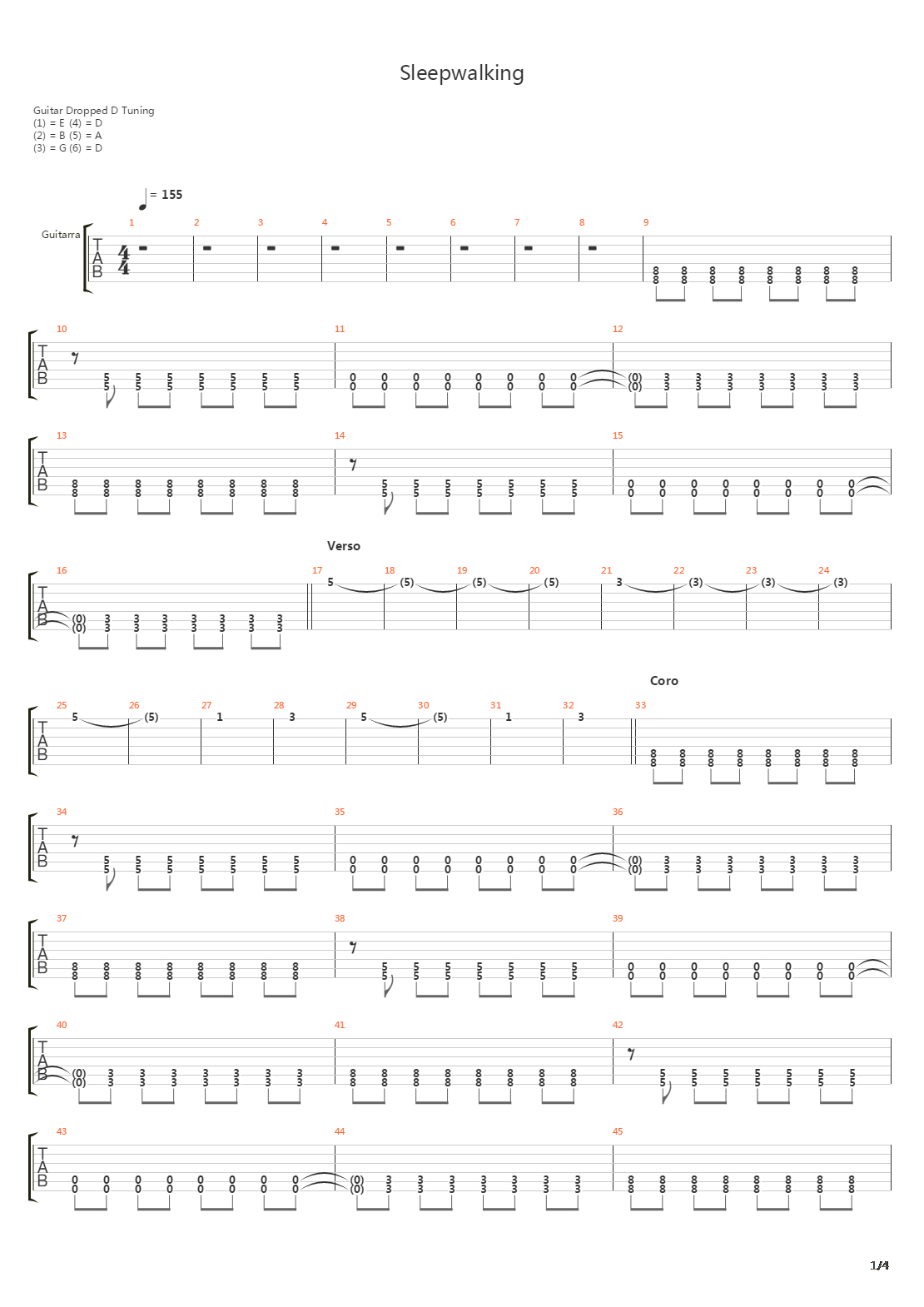 Sleepwalking吉他谱