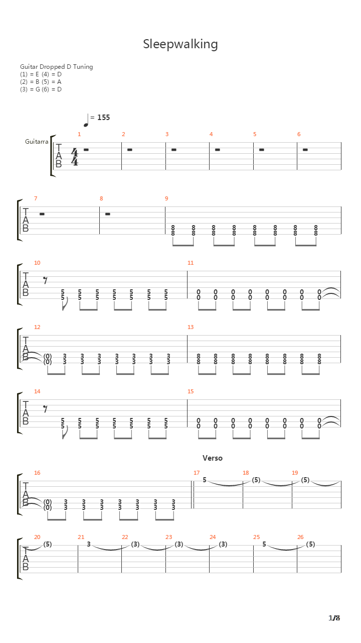 Sleepwalking吉他谱