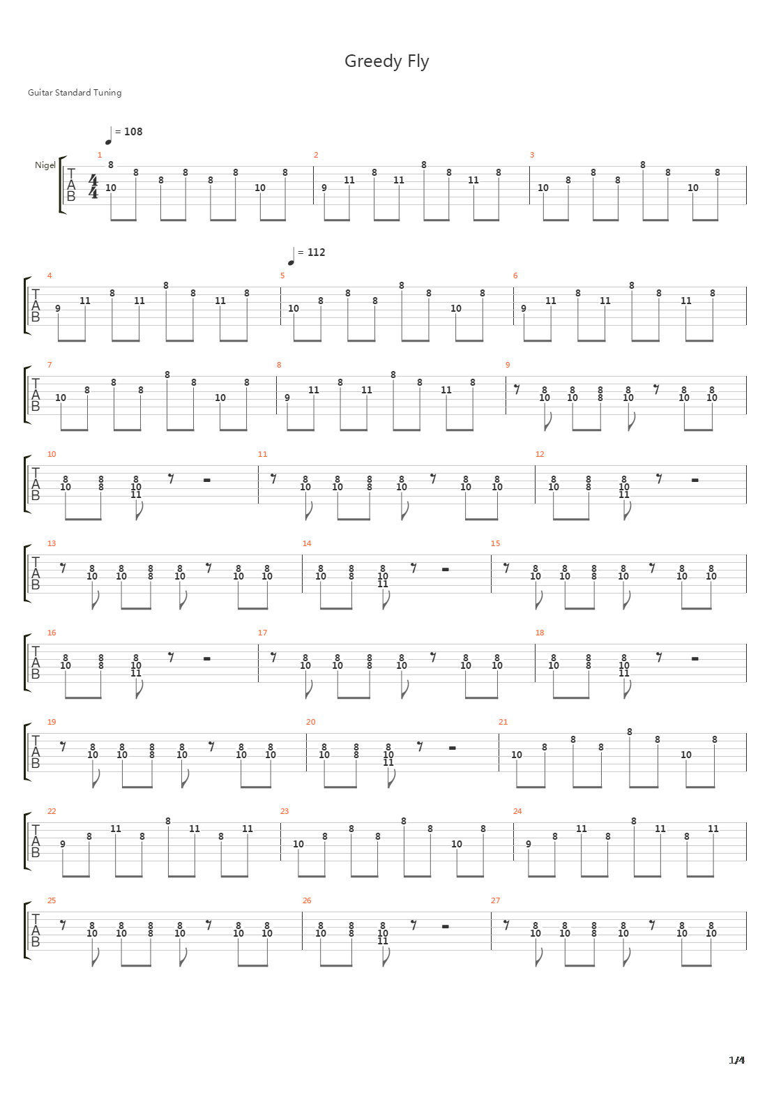 Greedy Fly吉他谱