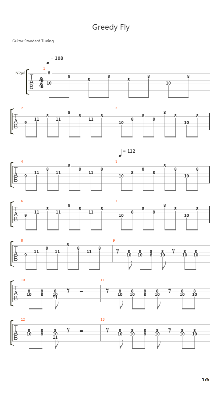 Greedy Fly吉他谱
