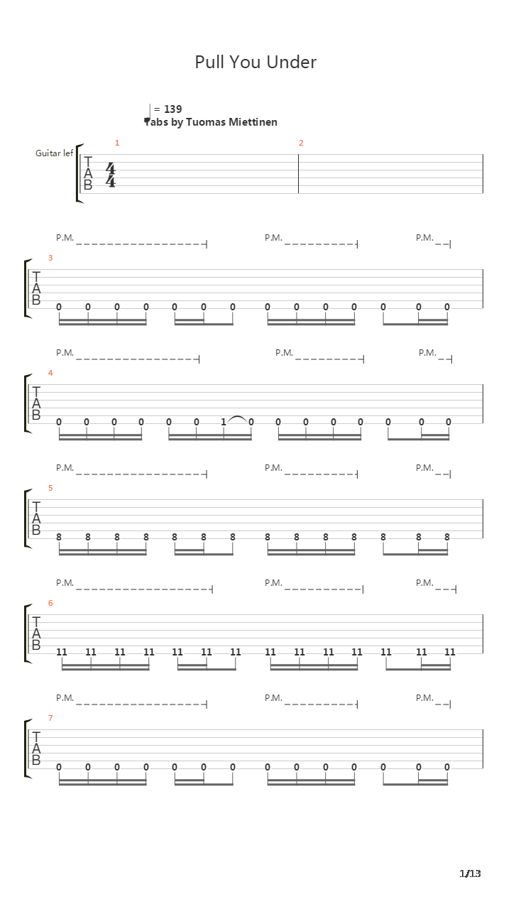 Pull You Under吉他谱