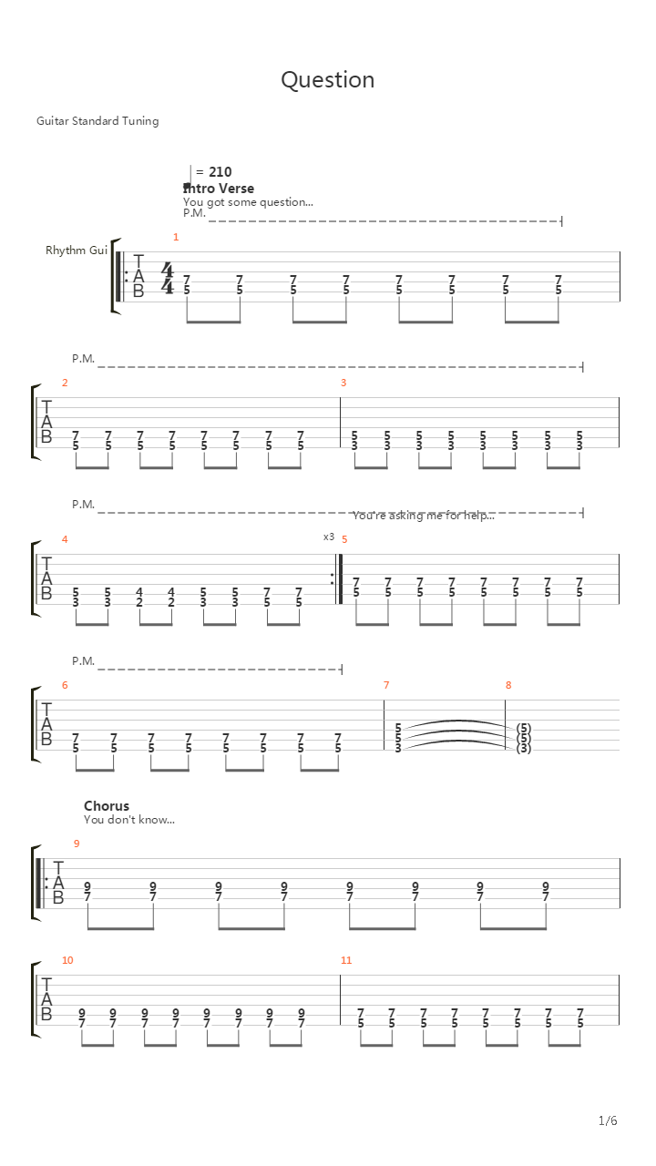 Question吉他谱