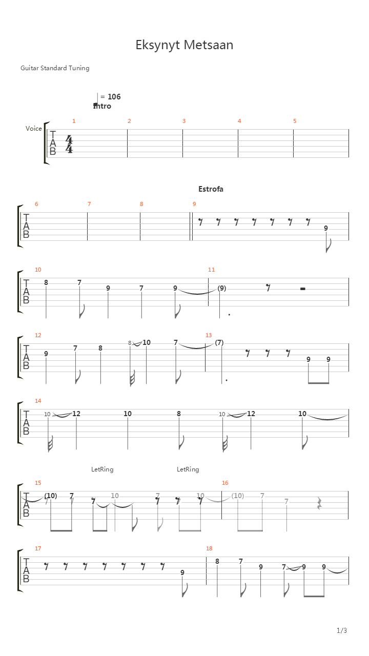 Eksynyt Metsaan吉他谱