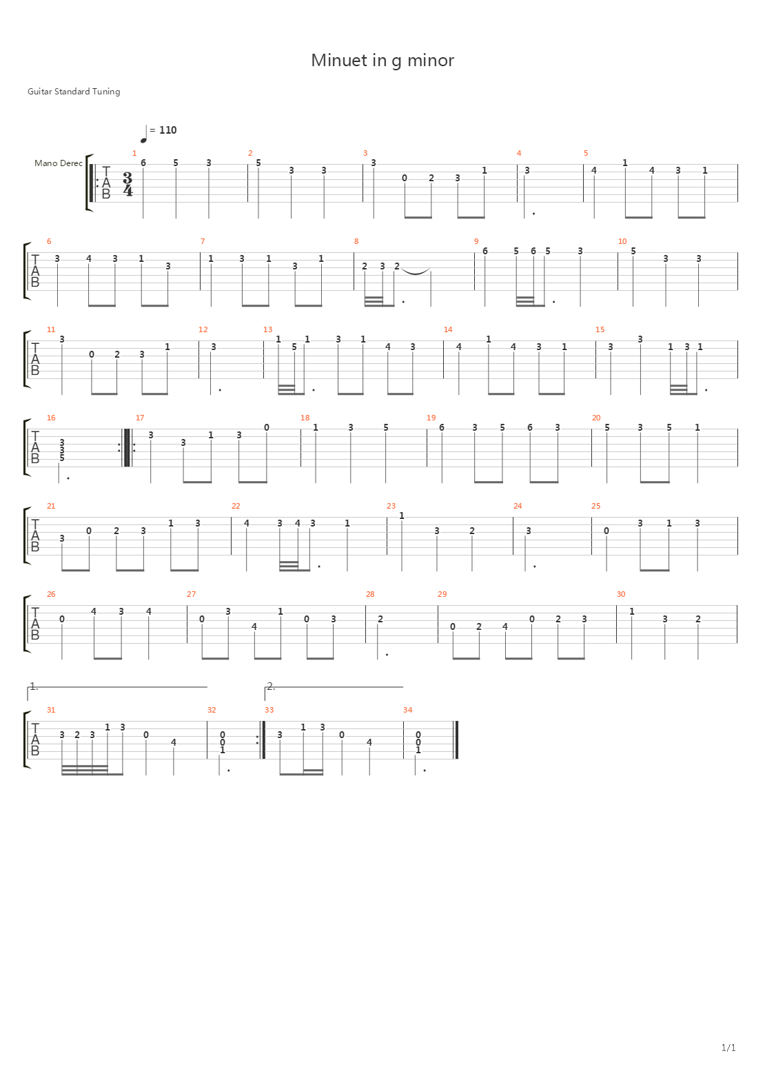 Minuet In G Minor Bwv Anh 115吉他谱