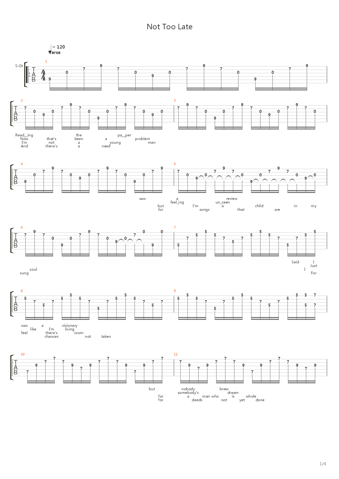 Not Too Late吉他谱