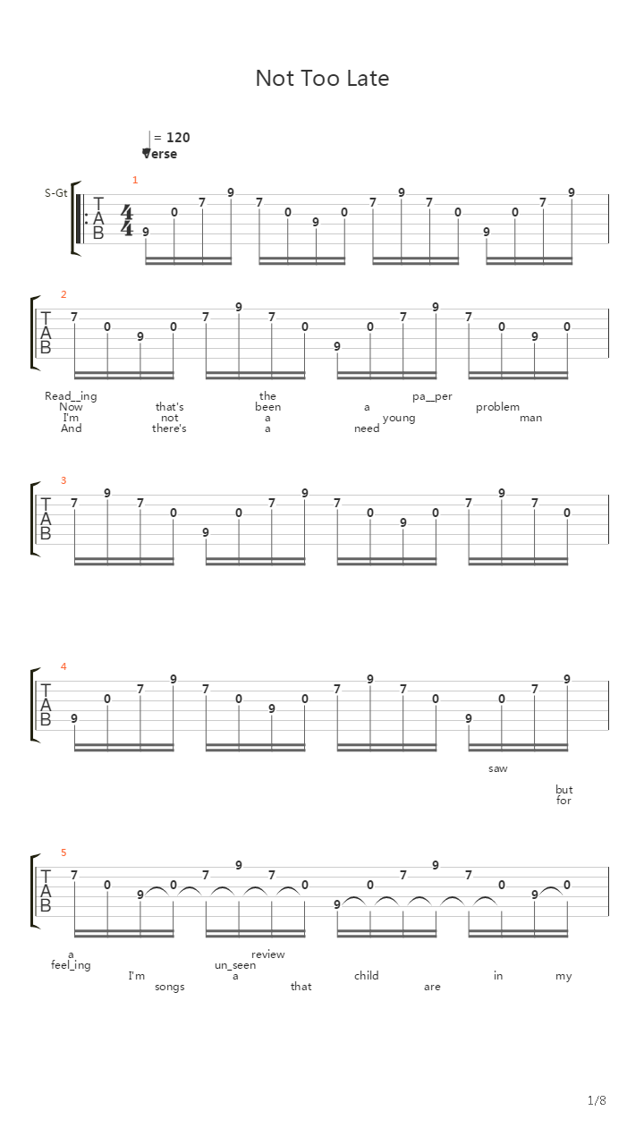 Not Too Late吉他谱