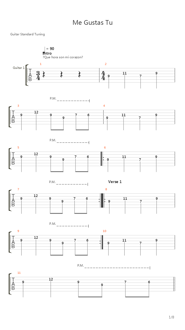 Me Gustas Tu吉他谱