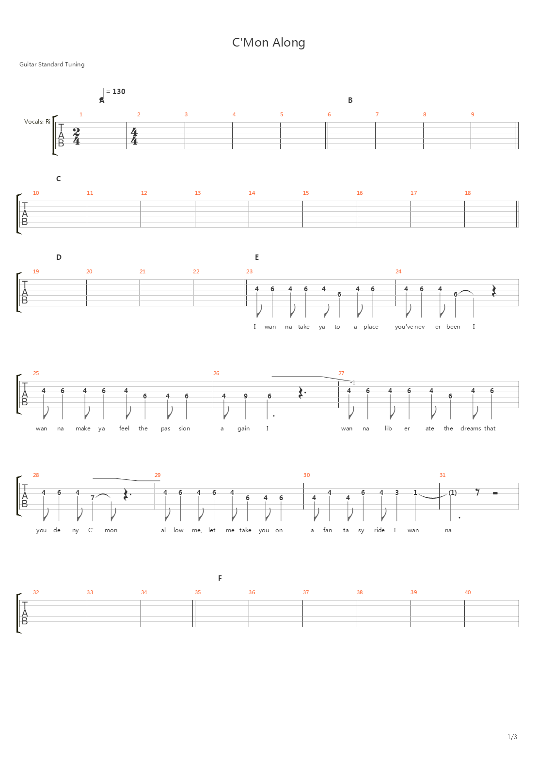 Cmon Along吉他谱