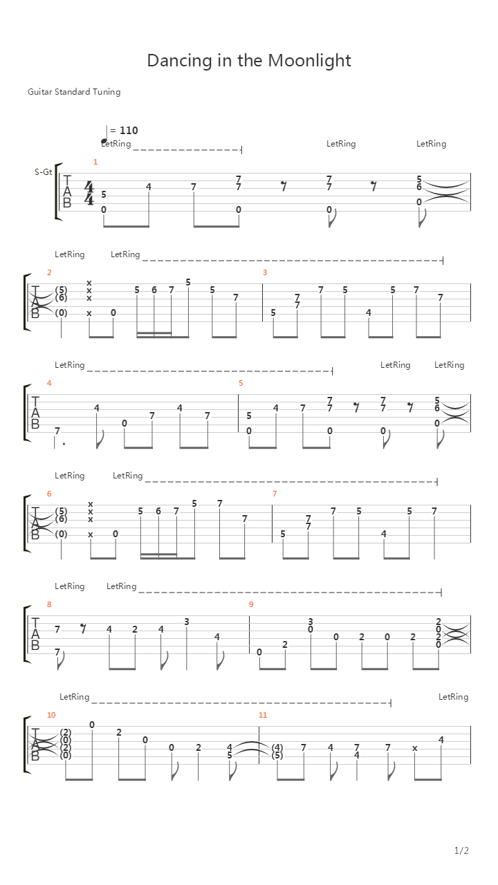 Dancing In The Moon Light吉他谱