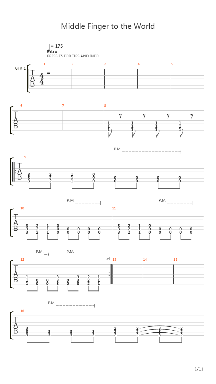 Middle Finger To The World吉他谱