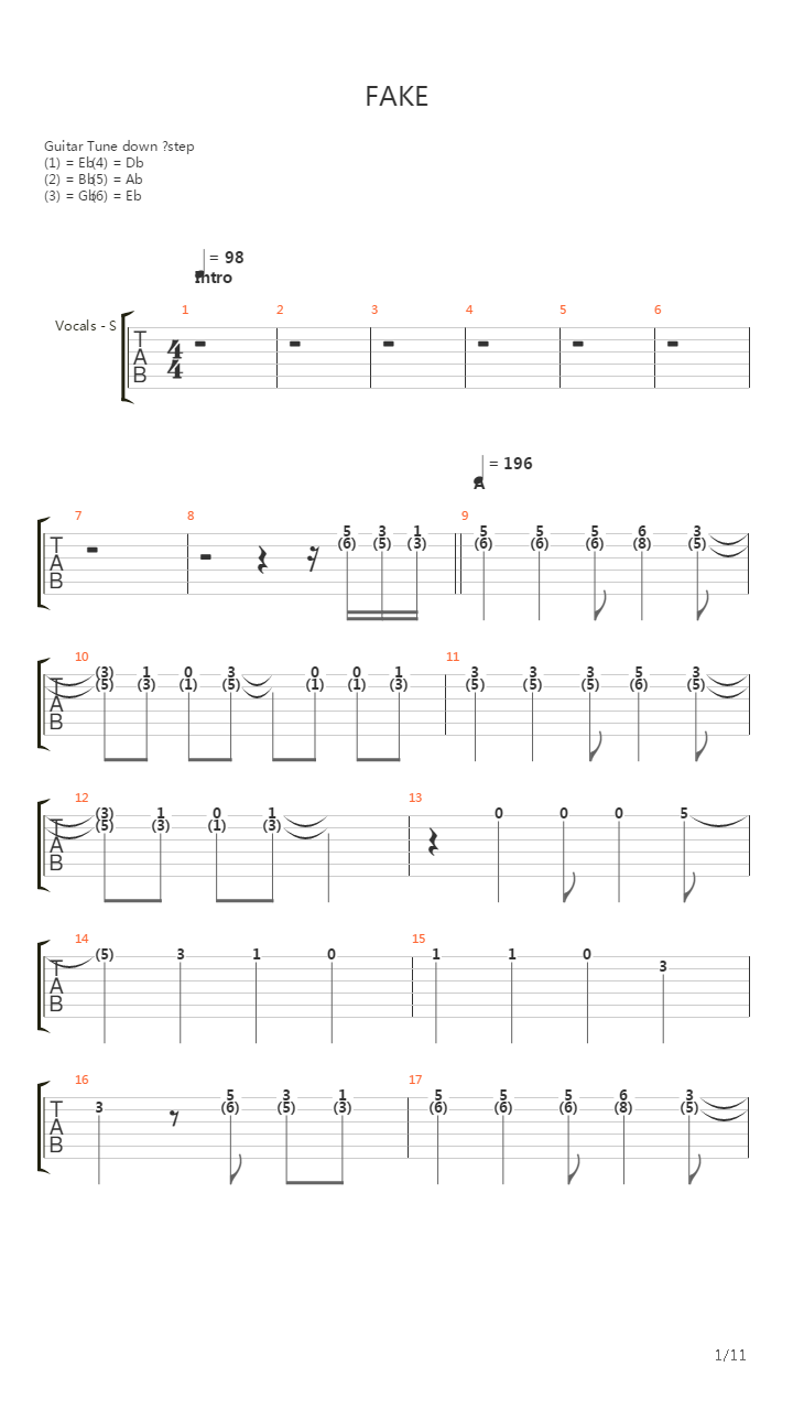 Fake吉他谱