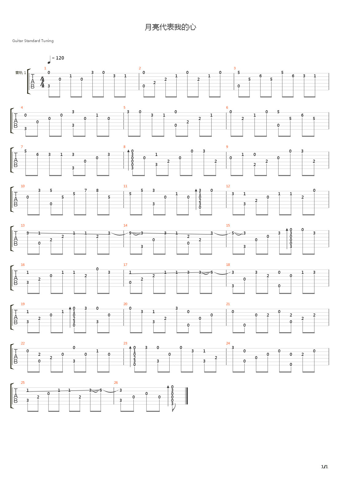 月亮代表我的心吉他谱