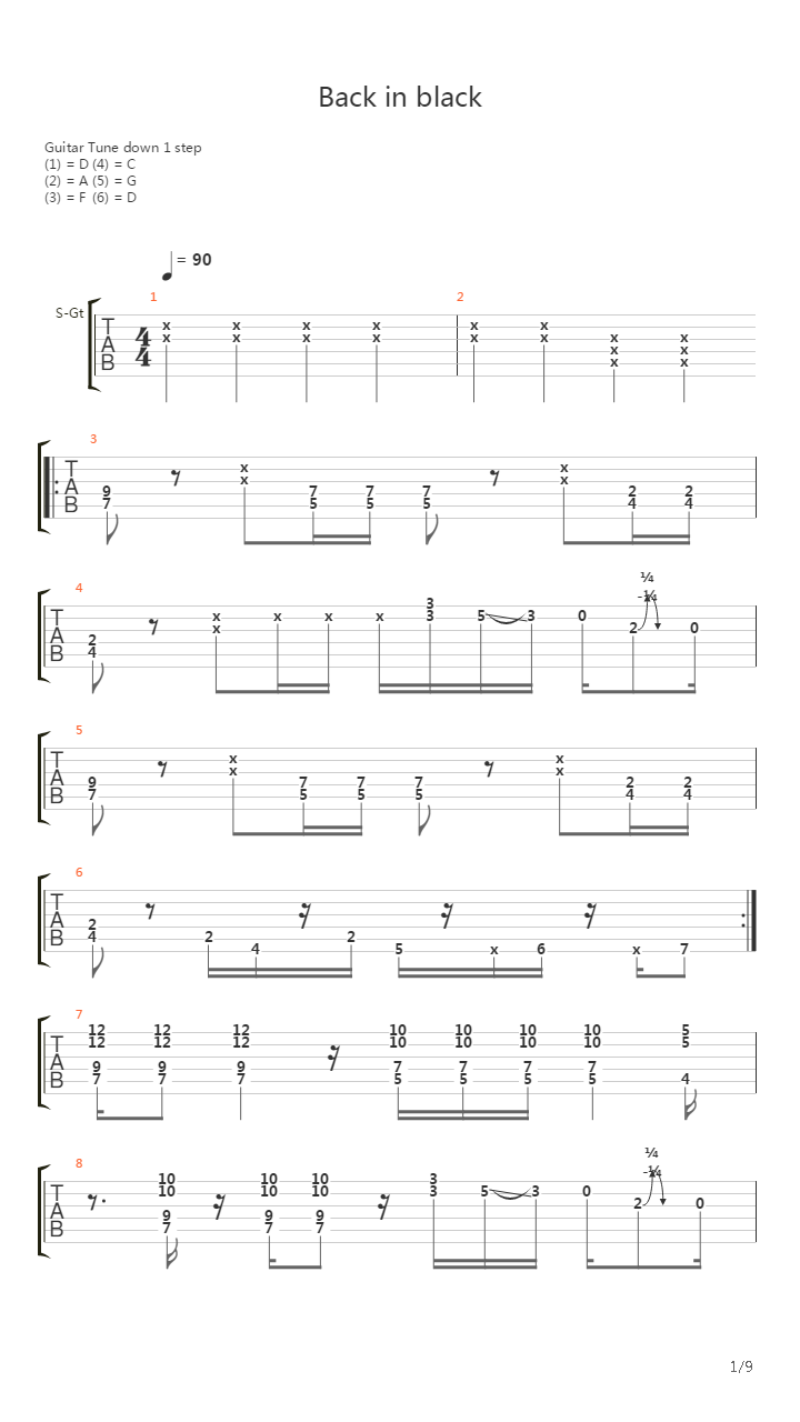 Back in Black (Fingerstyle)吉他谱