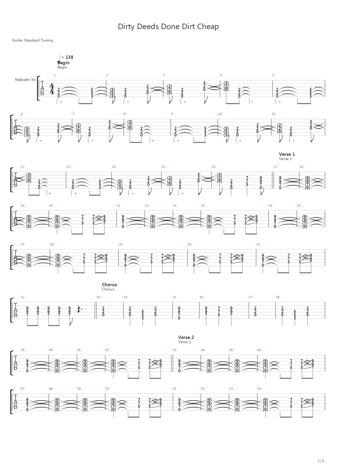 Dirty Deeds Done Dirt Cheap吉他谱