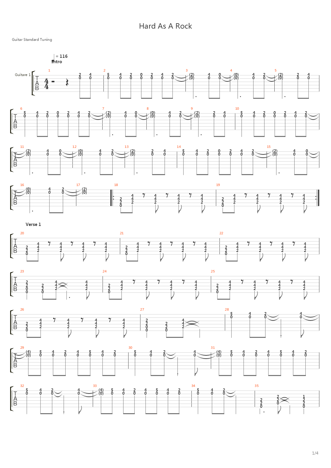 Hard As A Rock吉他谱