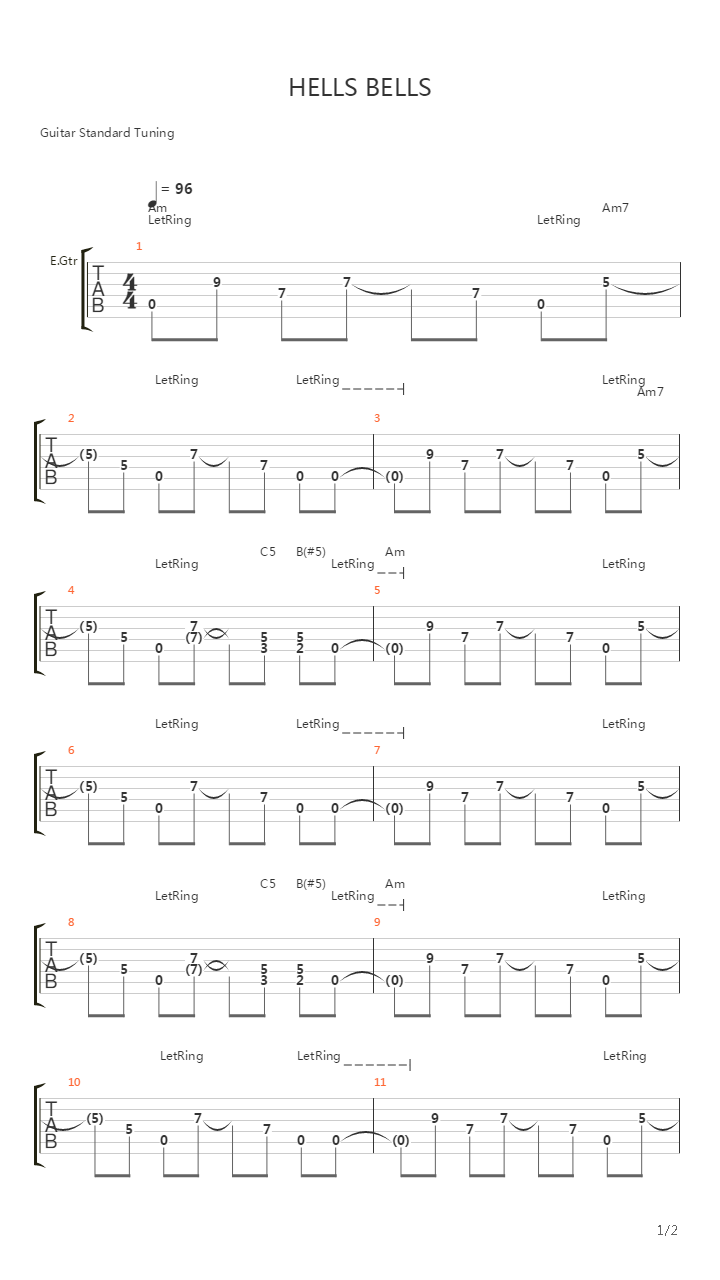 Hells Bells (Intro Riff)吉他谱