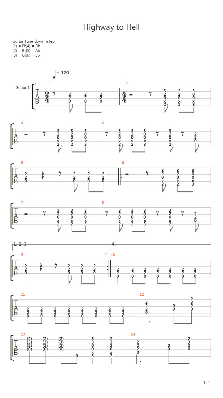 Highway To Hell吉他谱