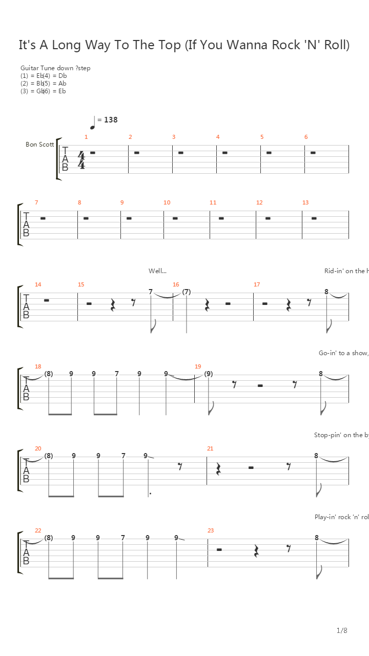 It's A Long Way To The Top (If You Wanna Rock 'n' Roll)吉他谱