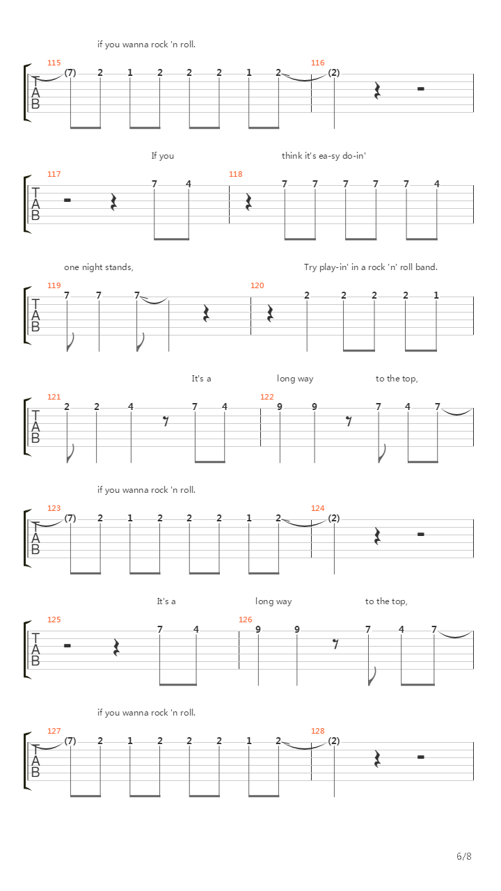 It's A Long Way To The Top (If You Wanna Rock 'n' Roll)吉他谱