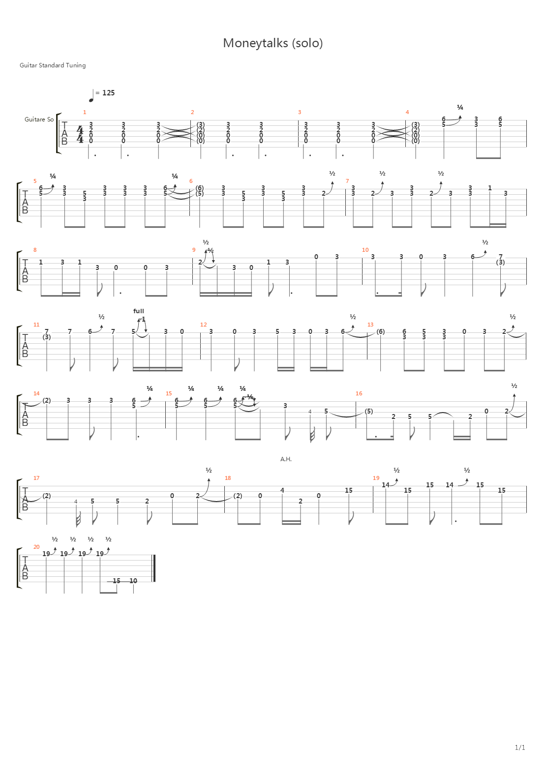Moneytalks (Solo)吉他谱
