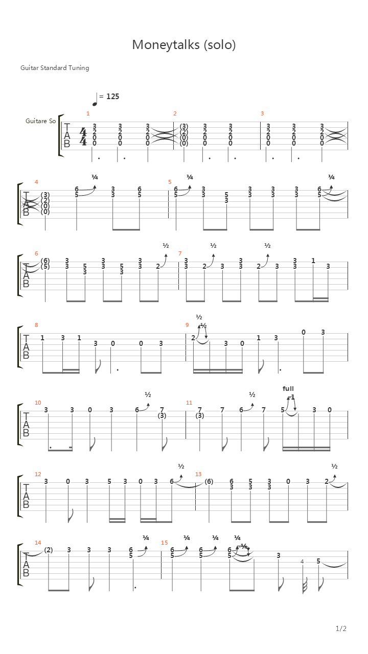 Moneytalks (Solo)吉他谱