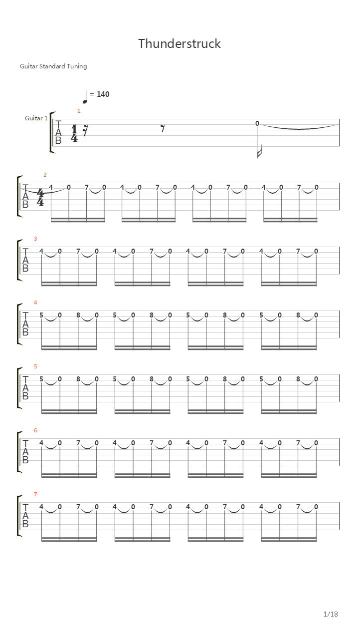 Thunderstruck吉他谱