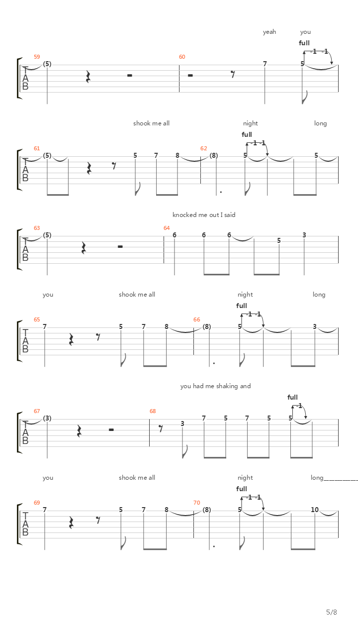 You Shook Me All Night Long吉他谱
