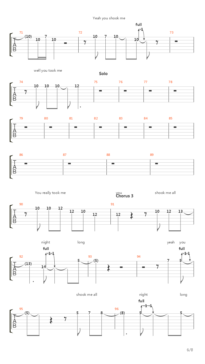 You Shook Me All Night Long吉他谱