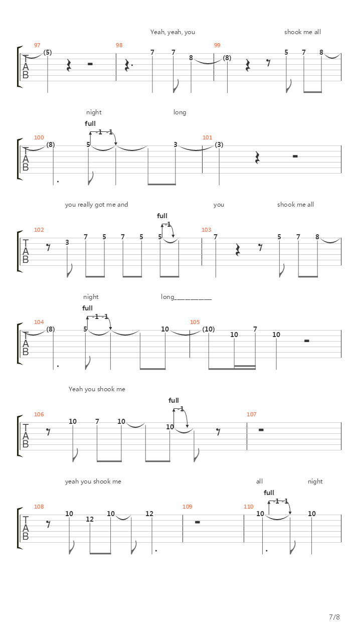 You Shook Me All Night Long吉他谱