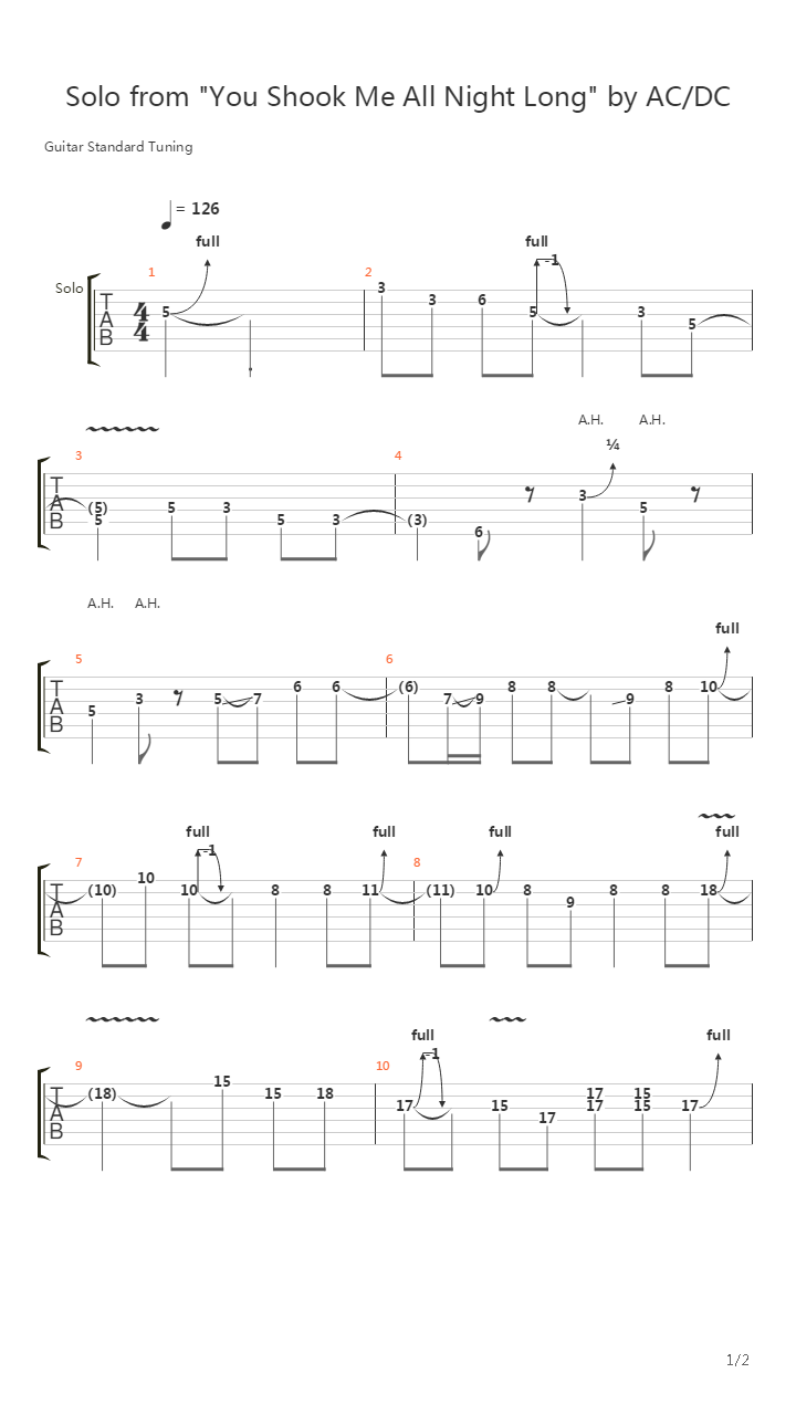 You Shook Me All Night Long (Solo Played by Boma Musician)吉他谱