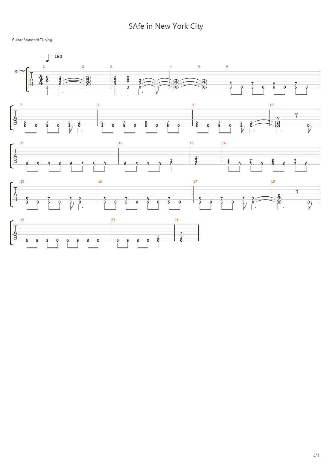 safe in new york city吉他谱