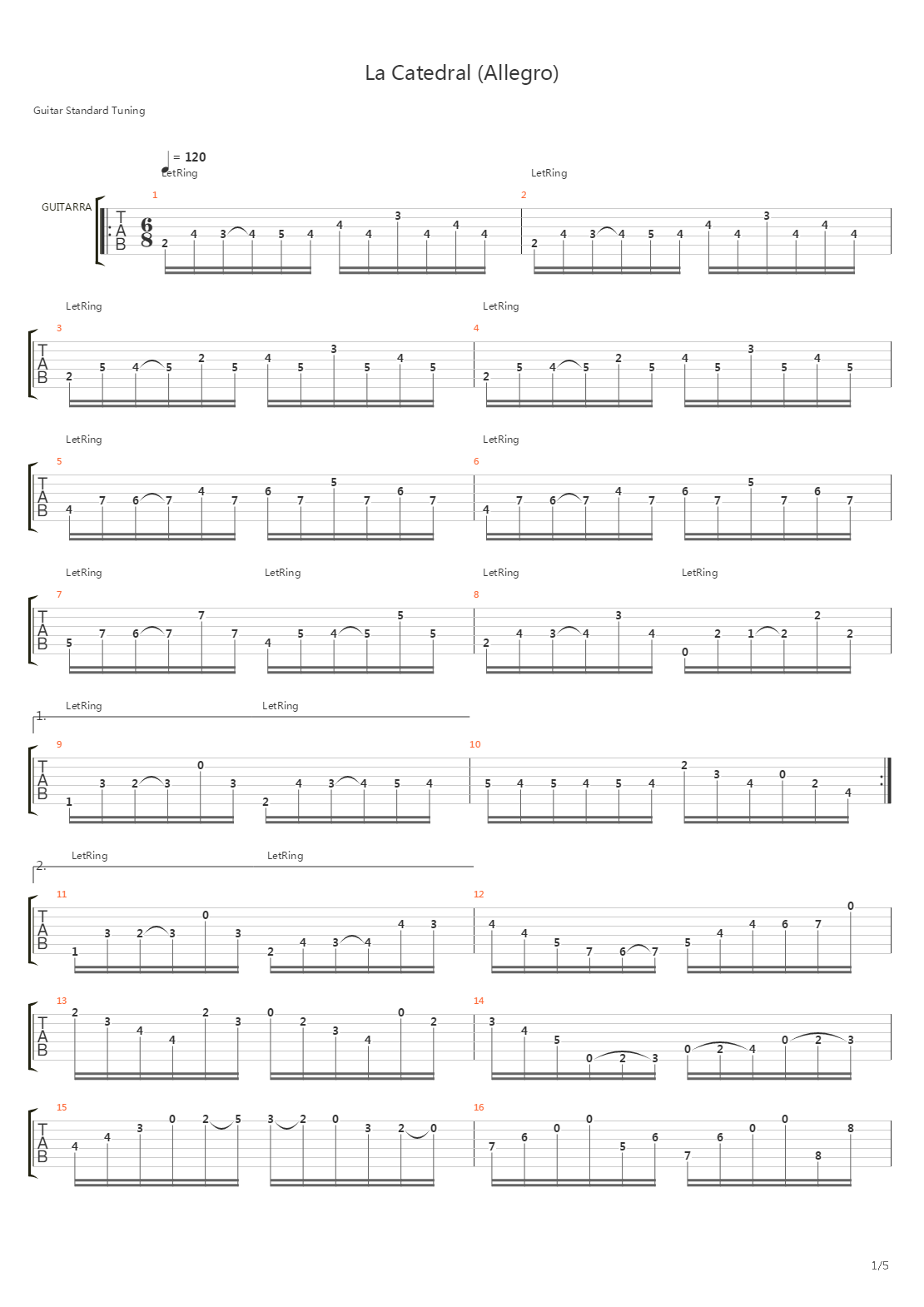 La Catedral (Allegro)吉他谱