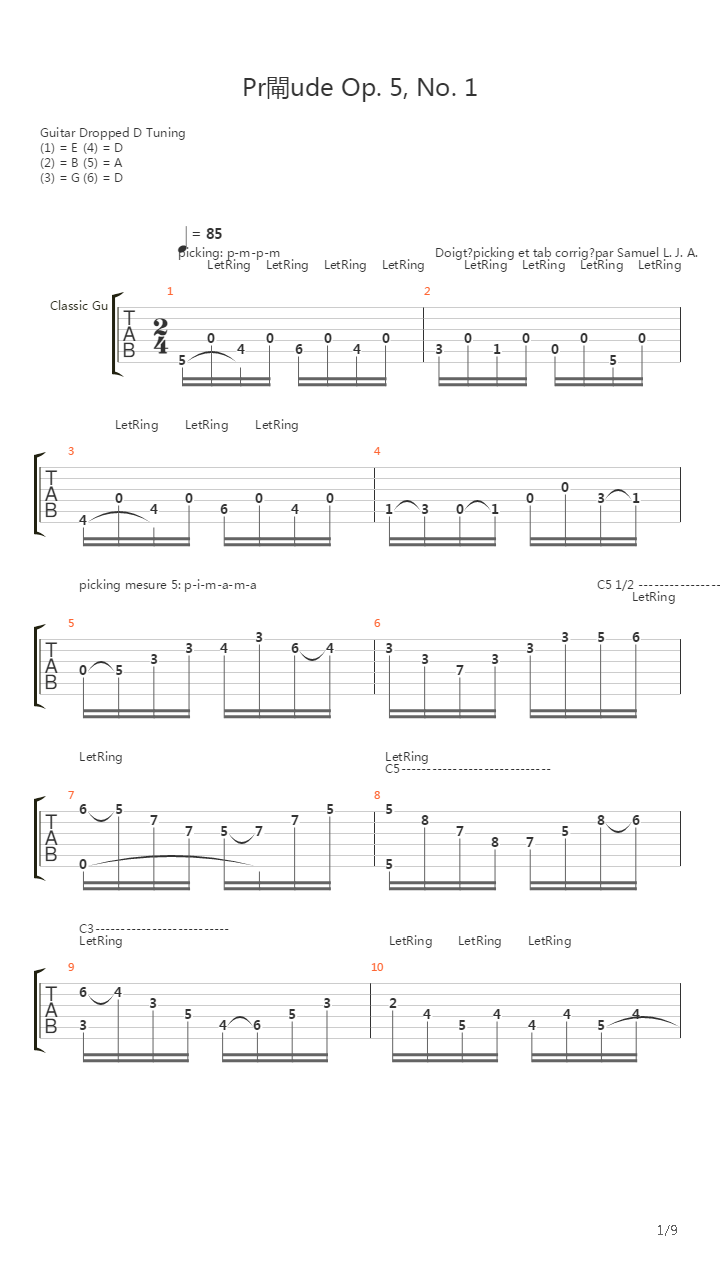 Prelude Op 5, No 1吉他谱