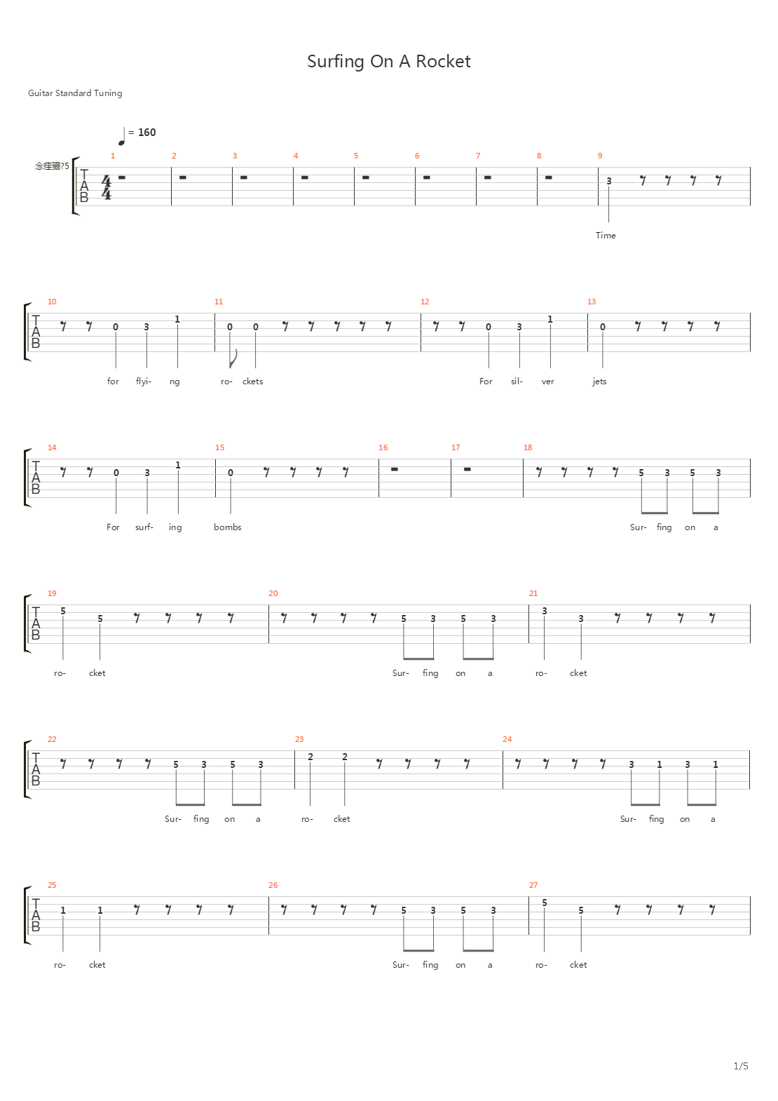 Surfing On A Rocket吉他谱