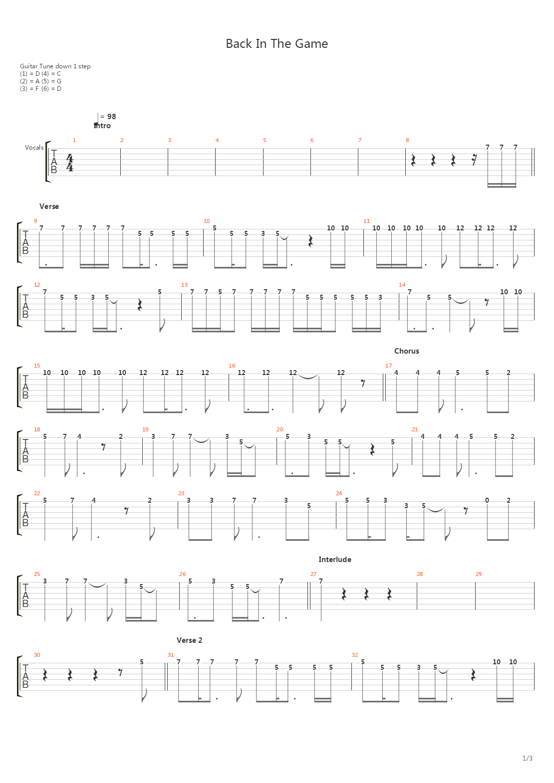 Back In The Game吉他谱