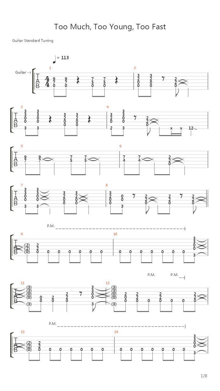 Too Much, Too Young, Too Fast吉他谱
