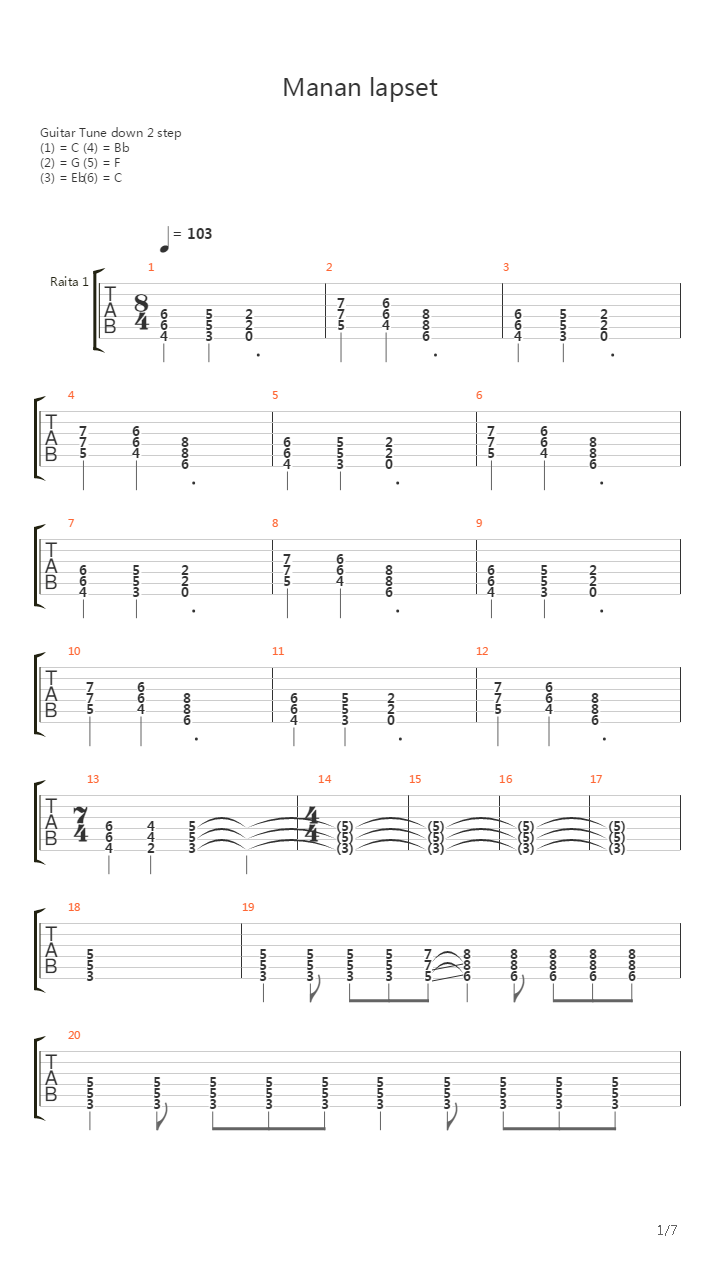 Manan Lapset吉他谱