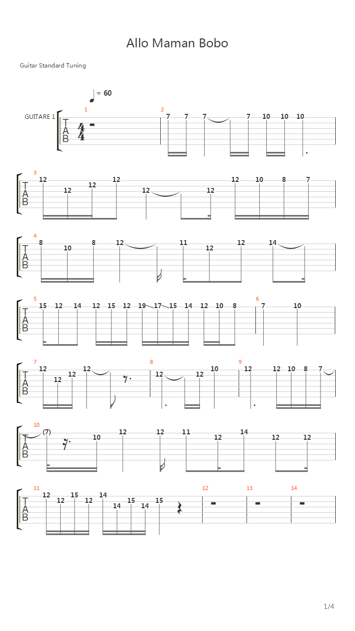 Allo Maman Bobo吉他谱