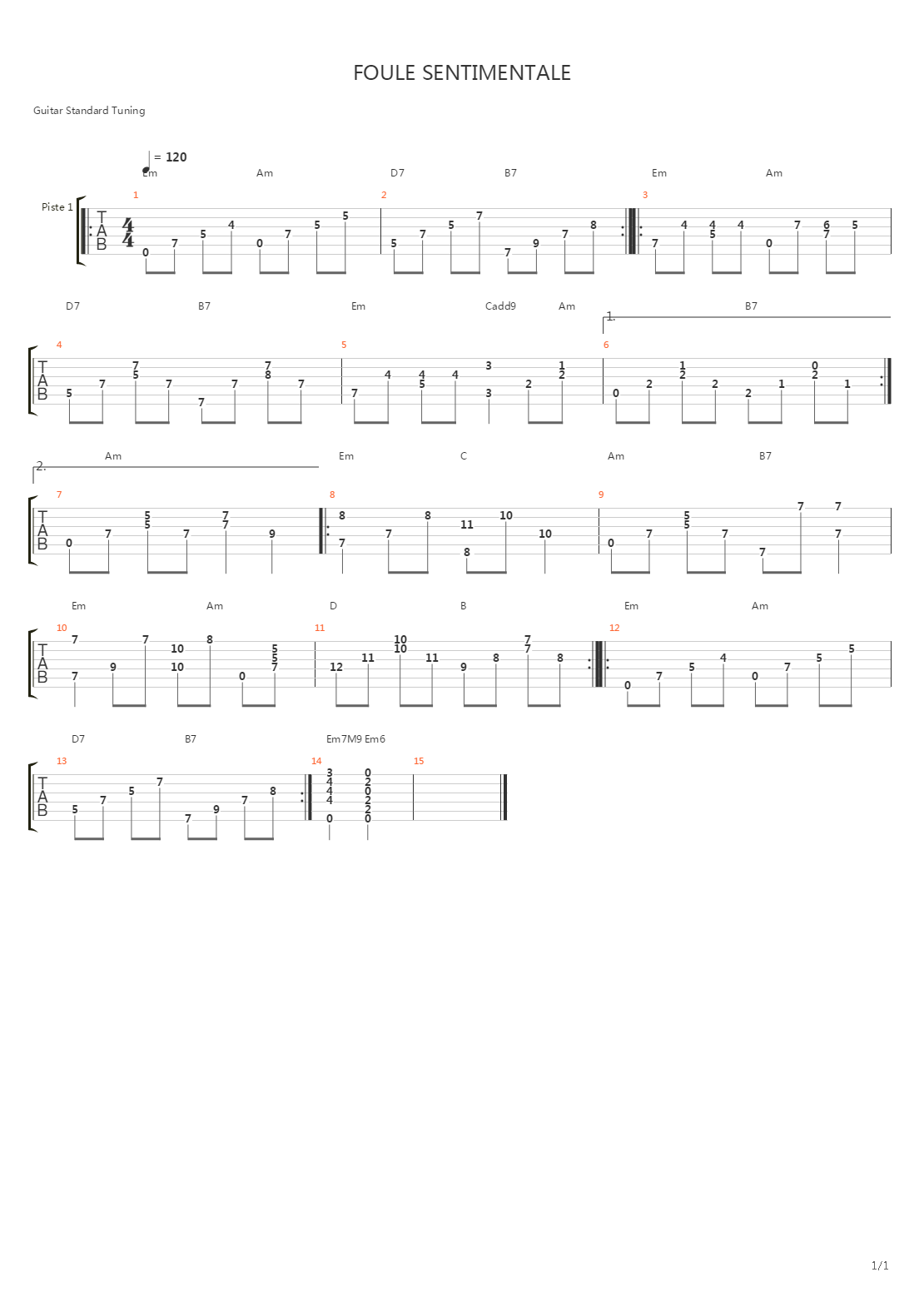 Foule Sentimentale吉他谱