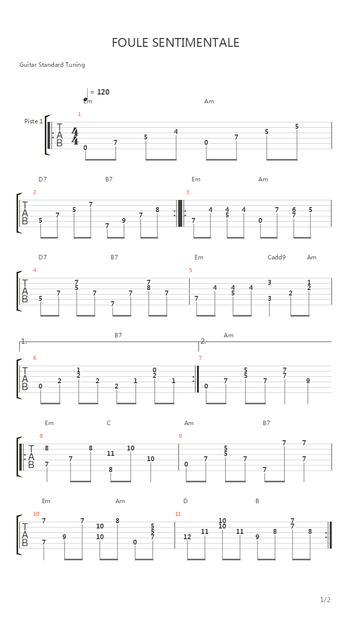 Foule Sentimentale吉他谱