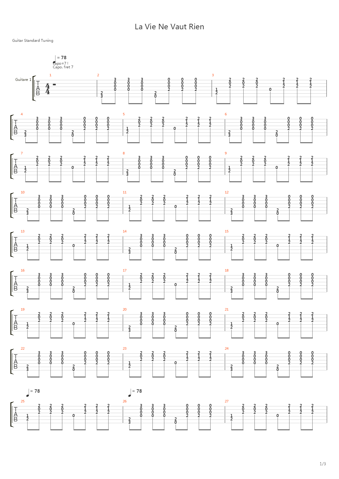 La Vie Ne Vaut Rien (Rien Ne Vaut la Vie)吉他谱