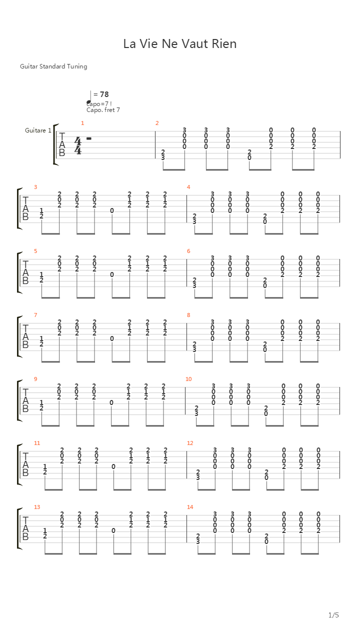 La Vie Ne Vaut Rien (Rien Ne Vaut la Vie)吉他谱