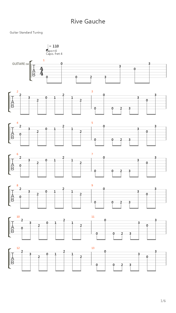 Rive gauche吉他谱