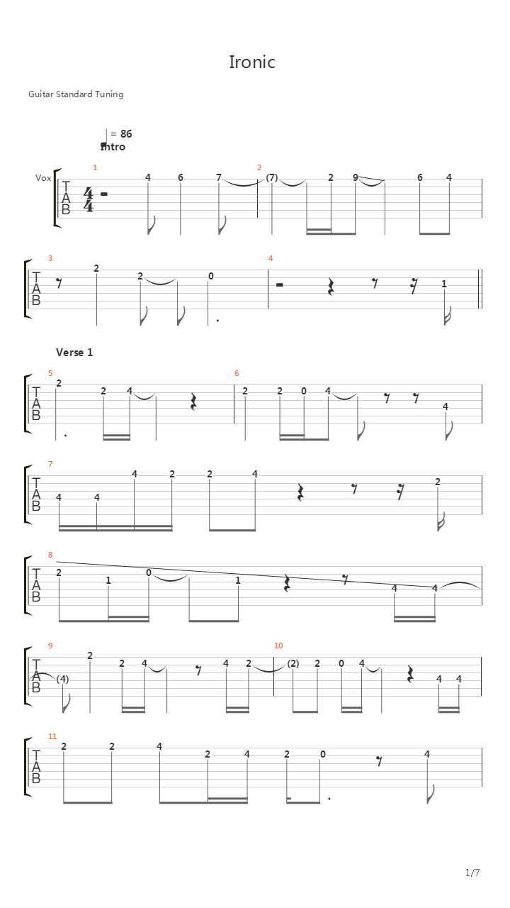 Ironic吉他谱