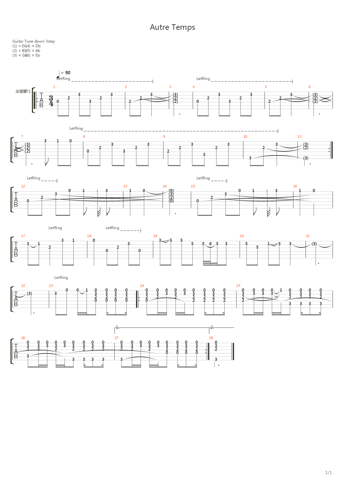 Autre Temps吉他谱